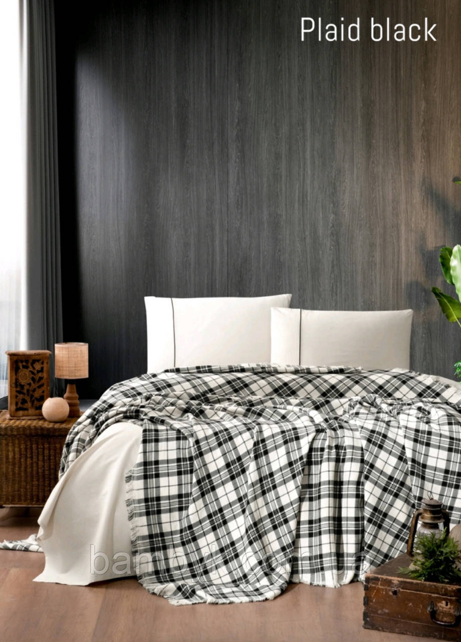 Комплект First Choice "Plaid Black" з бавовняним пледом простирадло дві наволочки 100% бавовна Туреччина