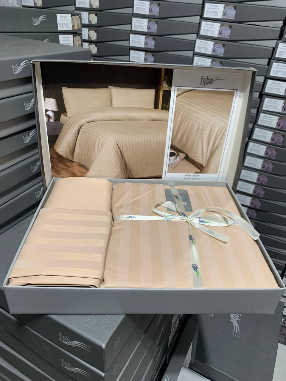 Постільна білизна страйп сатин Туреччина Classic бежевий 200х220см, фото 1