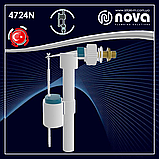 Наповнювальний поплавковий клапан бачка унітазу бічної подачі води 3/8" латунна різьба NOVA 4724N, фото 2