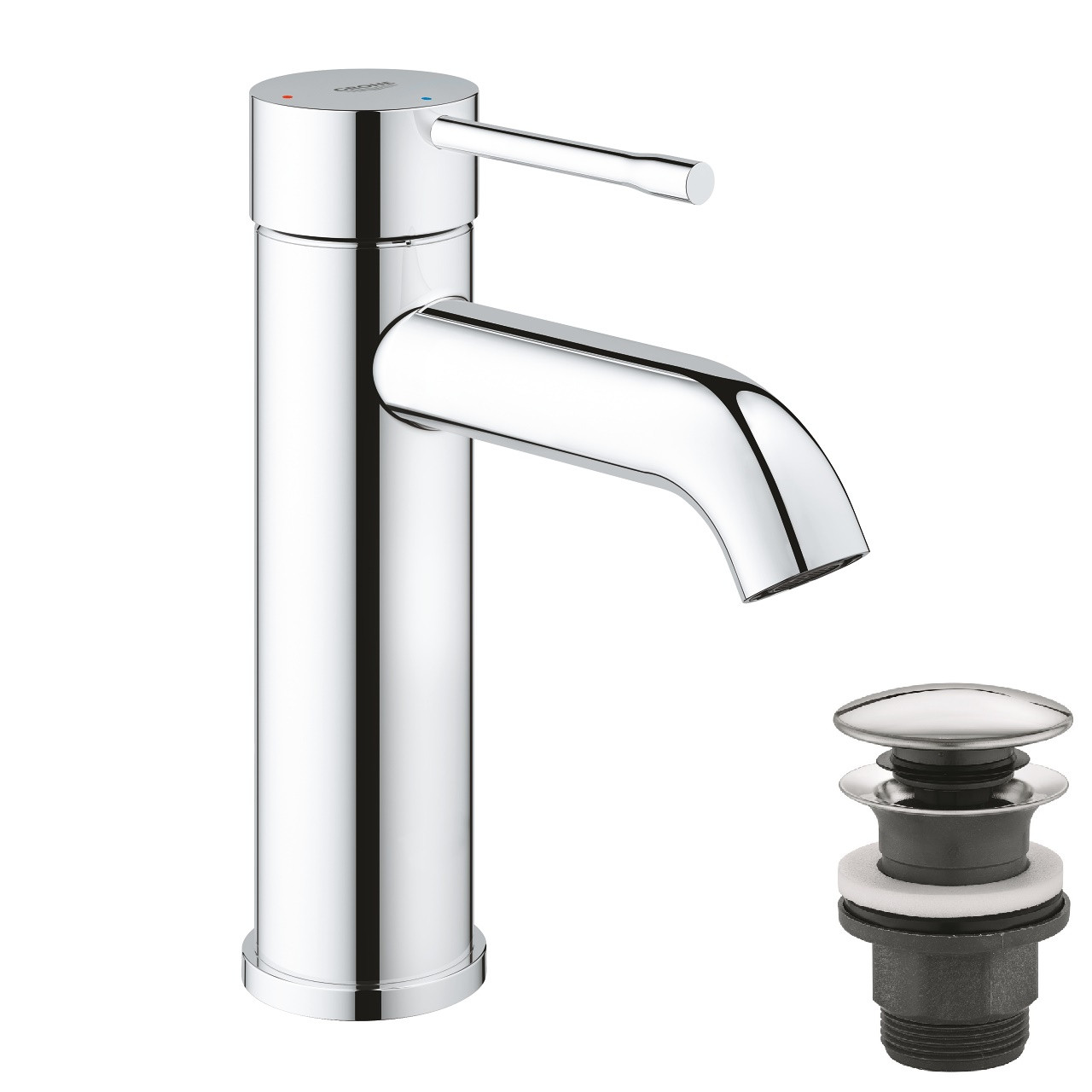 Змішувач для умивальника Grohe Essence New  S-Size + нажимний донний клапан (24179001), фото 1