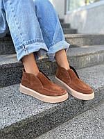 Лофери жіночі замшеві рудого кольору зимові