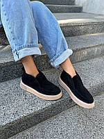 Лофери жіночі замшеві чорного кольору зимові