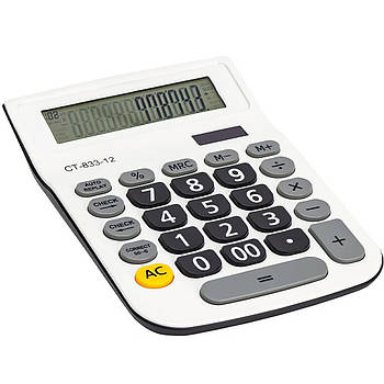 Настільний калькулятор для роботи бухгалтерам та касирам CT-833-12 Чорно-Білий 19х13х2,5 см в упаковці 1 шт