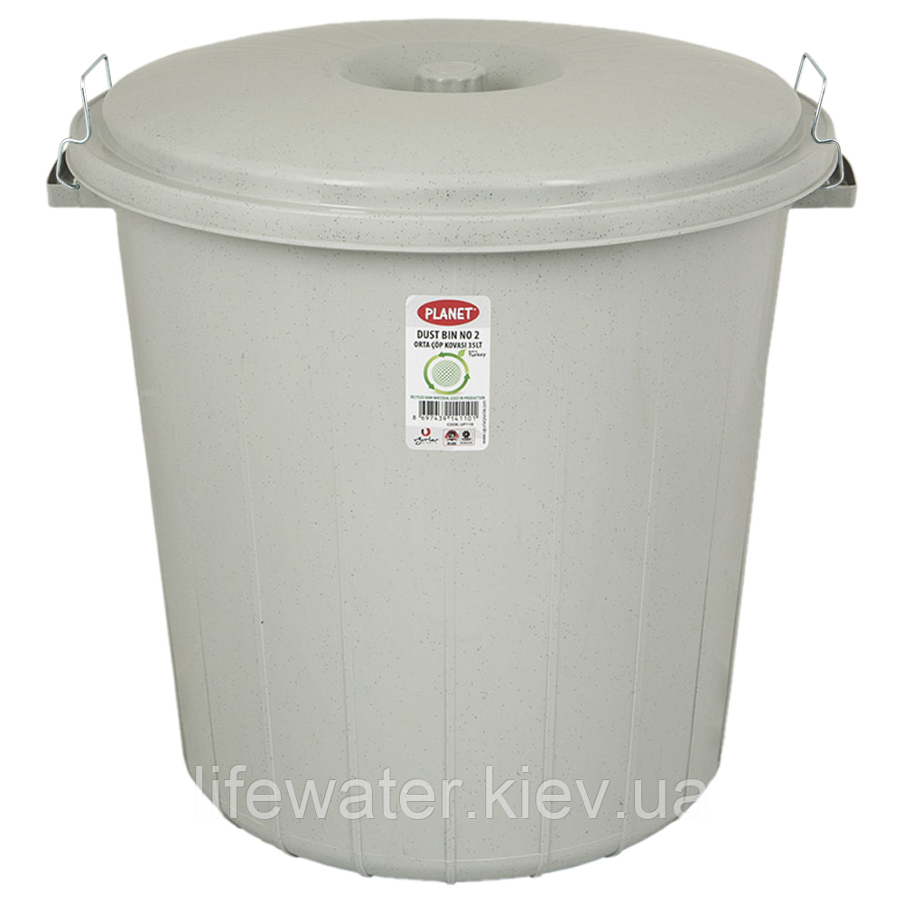 Бак для сміття 35 л з защіпками сірий Planet, фото 1