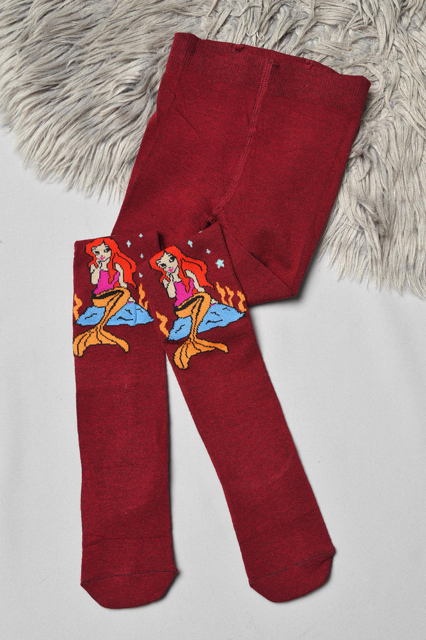 Колготи дитячі з малюнком для дівчинки бордового кольору р.104-116 189949M, фото 1