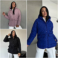 Жіноча осіння стьобана куртка з капюшоном. Розмір: 42-44, 46-48, 50-52. Колір: електрик, пудра, чорний.