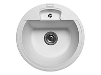 Гранитная мойка для кухни круглая белая врезная MIRAGGIO VALENCIA 446x196 с сифоном в комплекте