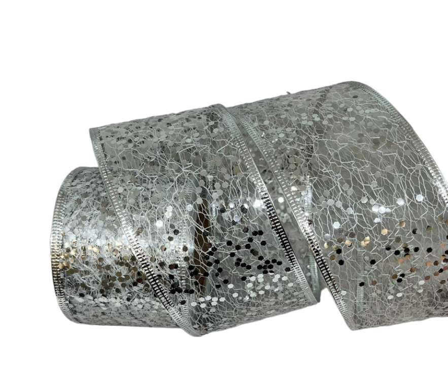 Стрічка новорічна,6,3 см, Паєтки на павутинці, срібло, метр, Сріблястий, фото 1