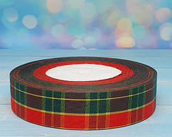Стрічка Шотландка-2,5 см, червоний-зелений, метр, Різнокольоровий
