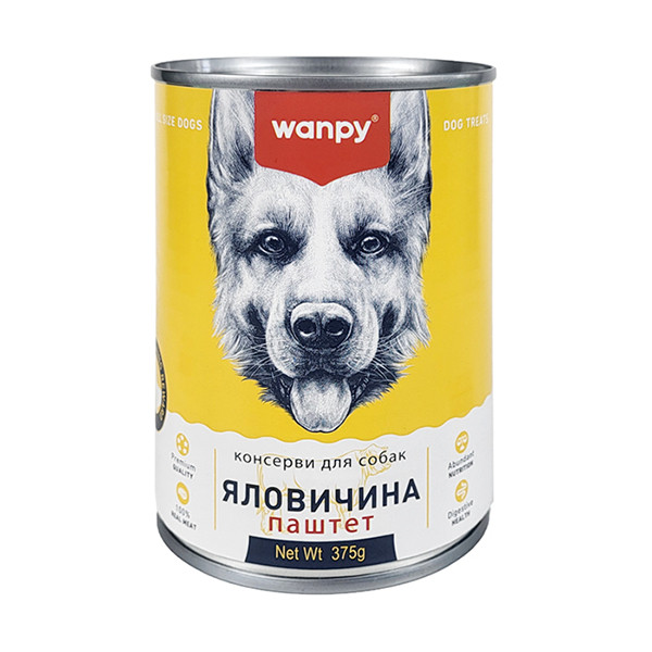 Консерви для собак Wanpy Ванпі Beef паштет вологий корм із яловичиною банка 375г (TN-03), фото 1