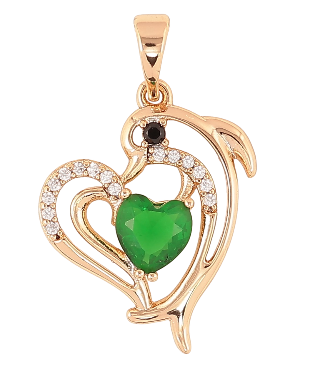 Кулон Xuping Позолота 18K «Сердечко з дельфіном і зеленим фіанітом» для ланцюжка до 5мм