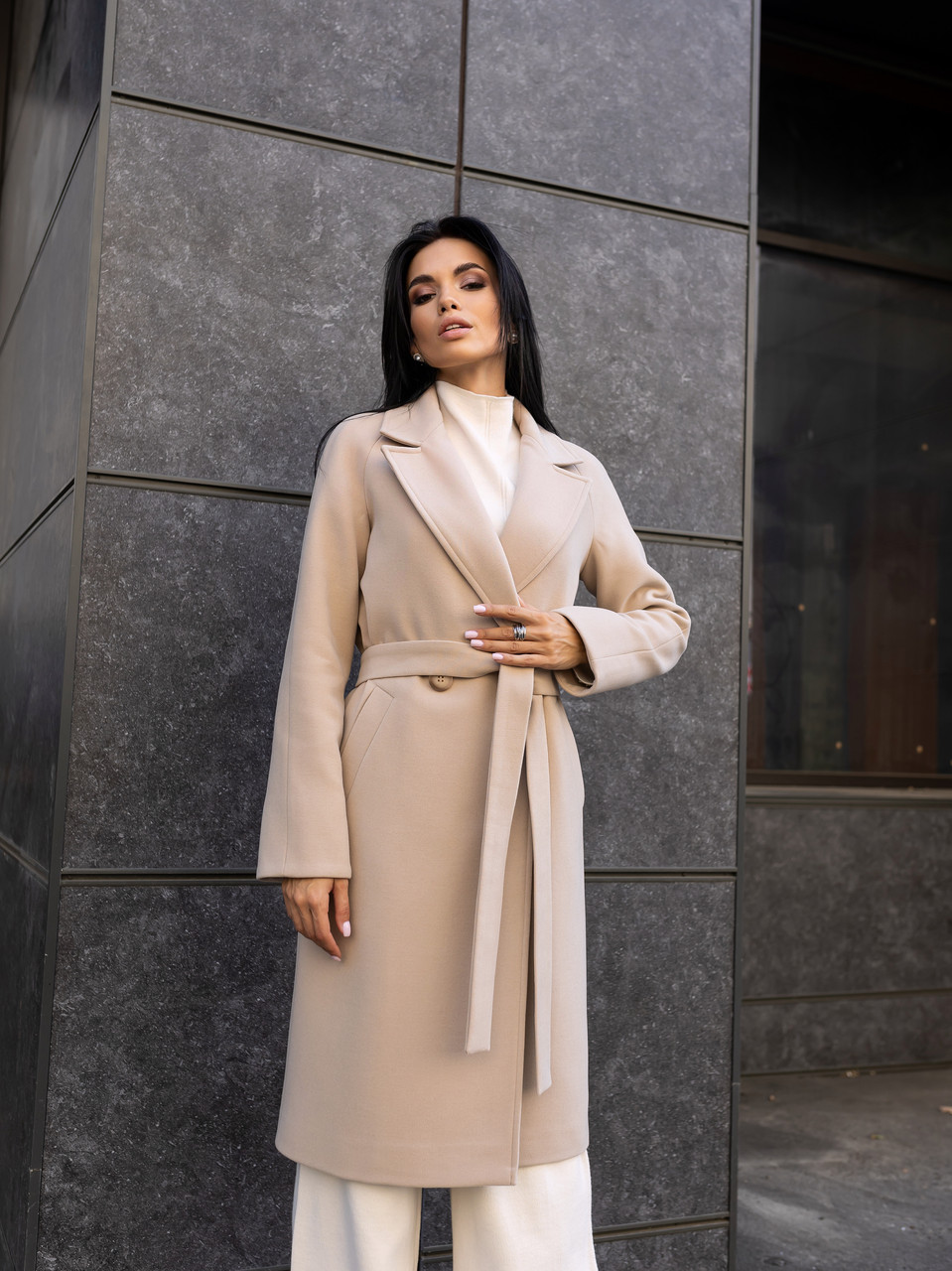 Зимове тепле пісочне жіноче якісне утеплене пальто з кашеміру, р 40-50, фото 1