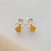 Сережки срібні янголи з жовтою і білою емаллю