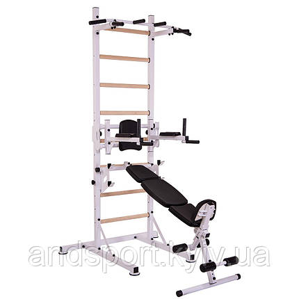Шведська стінка-стійка пересувна з лавою для преса Універсал Wood PRO L-2410 сталь білий Код L-2410, фото 1