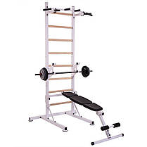 Шведська стінка-стійка пересувна з лавою для преса Універсал Wood PRO L-2410 сталь білий Код L-2410, фото 3