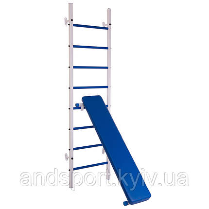 Шведська стінка-стійка з лавою для преса і спини SP-Planeta Тонус 1 L-6786 сталь білий Код L-6786, фото 1