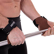 Накладки атлетичні Гріпад для WorkOut з напульсниками Zelart TA-2255 чорний-коричневий Код TA-2255, фото 5