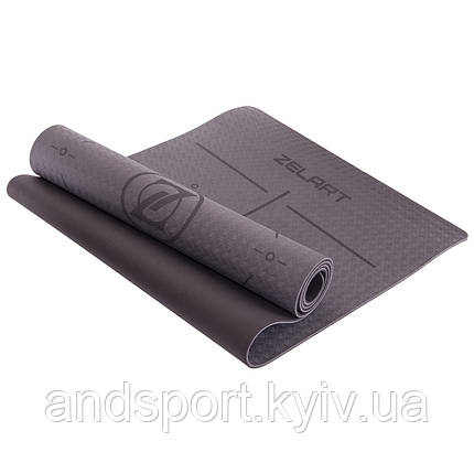 Килимок для йоги з розміткою Zelart FI-2579 (MD9038) 183x61x0,6см сірий Код FI-2579, фото 1
