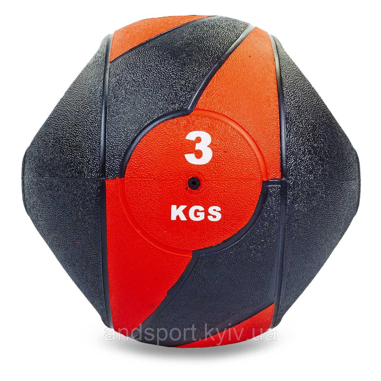 М'яч медичний медбол з двома ручками Record Medicine Ball FI-5111-3 3кг чорний-червоний Код FI-5111-3