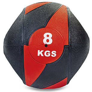 М'яч медичний медбол з двома ручками Record Medicine Ball FI-5111-8 8кг чорний-червоний Код FI-5111-8, фото 1