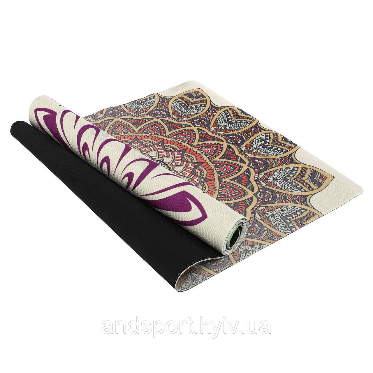 Килимок для йоги Джутовий (Yoga mat) Record FI-7156-3 розмір 183x61x0,3см принт Спокій Лотоса Код FI-7156-3