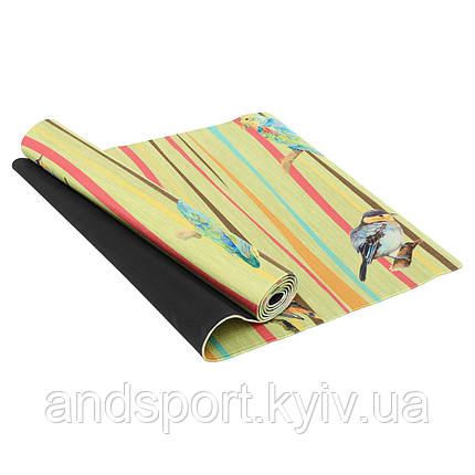 Килимок для йоги Джутовий (Yoga mat) Record FI-7157-5 розмір 183x61x0,3см принт Птахи Код FI-7157-5, фото 1