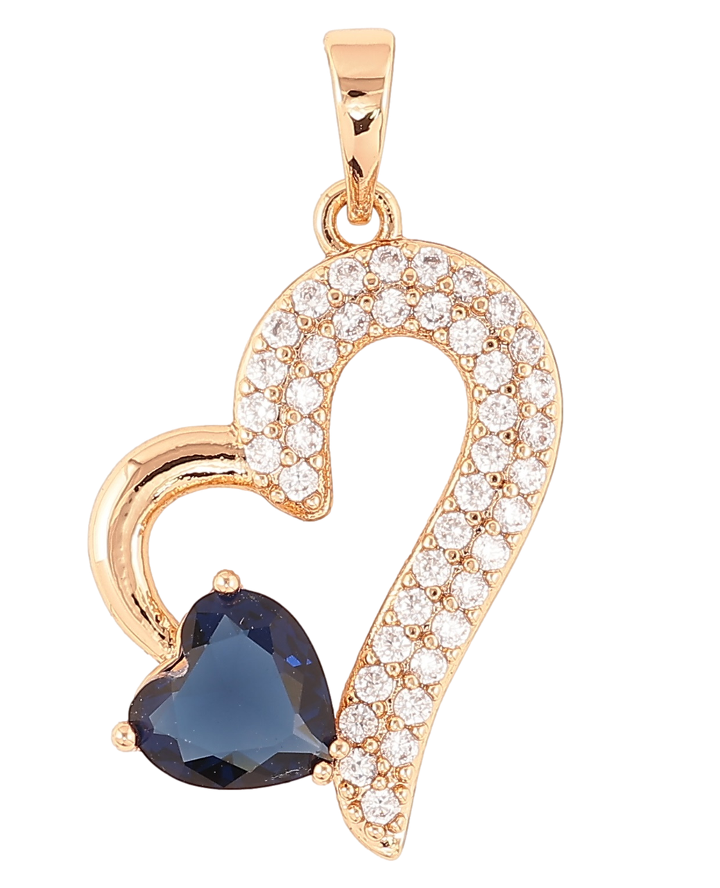 Кулон Xuping Позолота 18K «Сердечко з інкрустацією цирконієм і синім фіанітом» для ланцюжка до 6мм