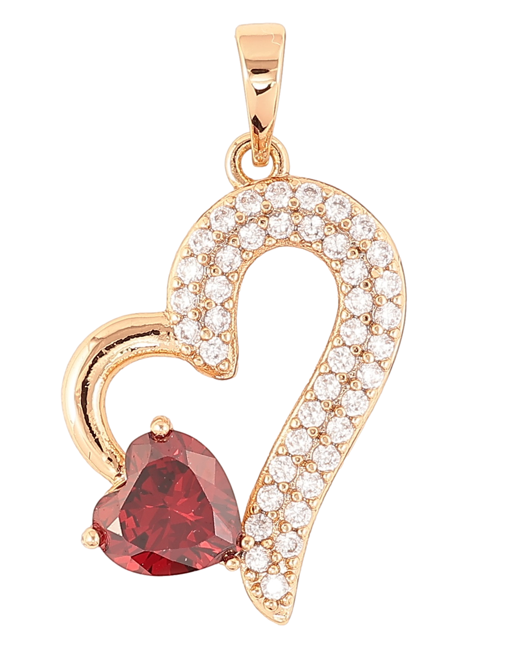 Кулон Xuping Позолота 18K «Сердечко з інкрустацією цирконієм і червоним фіанітом» для ланцюжка до 6мм