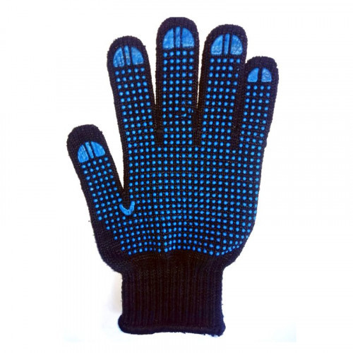 Рукавички ХБ чорні із синьою ПВХ точкою C2010, 1/12/300, фото 1