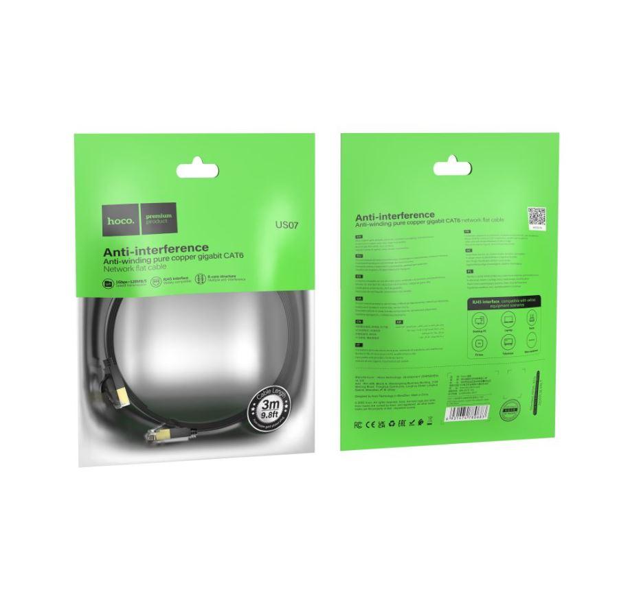 Кабель мережевий Ethernet Hoco US07 RJ-45 CAT6 Gigabit 3m (Чорний), фото 1