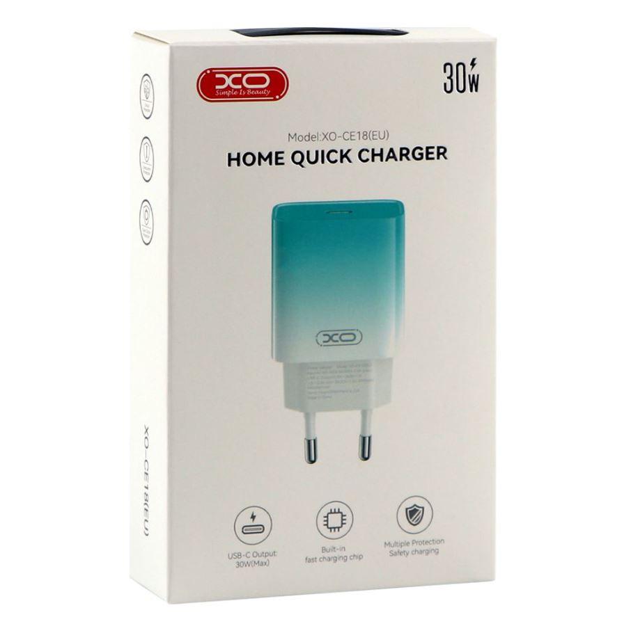 Мережевий Зарядний XO CE18 1Type-C PD/QC 30 W (Блакитний), фото 1