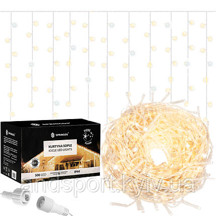 Гірлянда бахрома вулична (зовнішня) Springos 20 м 500 LED + Flash CL0517 Warm White, фото 1