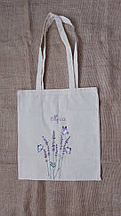 Бежений шопер з двунитки з надписом "Мрій", еко-торба з принтом лаванди, бавовняна сумка для з квітами лаванди, шопер для покупок