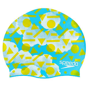 Шапочка для плавання силіконова юніорська SPEEDO JUNIOR SLOGAN PRINT 808386B955 блакитний-жовтий Код, фото 1