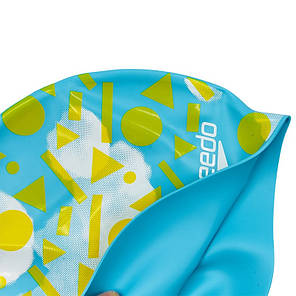 Шапочка для плавання силіконова юніорська SPEEDO JUNIOR SLOGAN PRINT 808386B955 блакитний-жовтий Код, фото 3