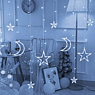 Гірлянда світлодіодна штора зірки та місяць 4 метри * 0.8 метра білий із різними режимами від мережі з конектором, фото 4