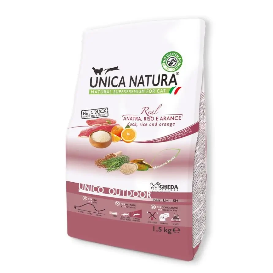 Сухий корм для кішок Геда Gheda Unica Natura Outdoor корм для вуличних котів (качка, рис та апельсин), 1.5 кг