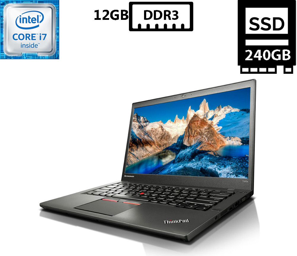 Ноутбук Lenovo ThinkPad T450s/14"TN 1600x900/Core i7-5600U 2.60GHz/12GB DDR3/SSD 240GB/Intel HD Graphics Камера Б/В