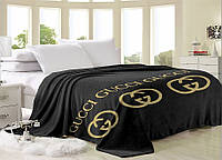 Плед-покривало з брендовим логотипом Гуччі чорний, з мікрофібри, 160*220, 200*220, 220*240