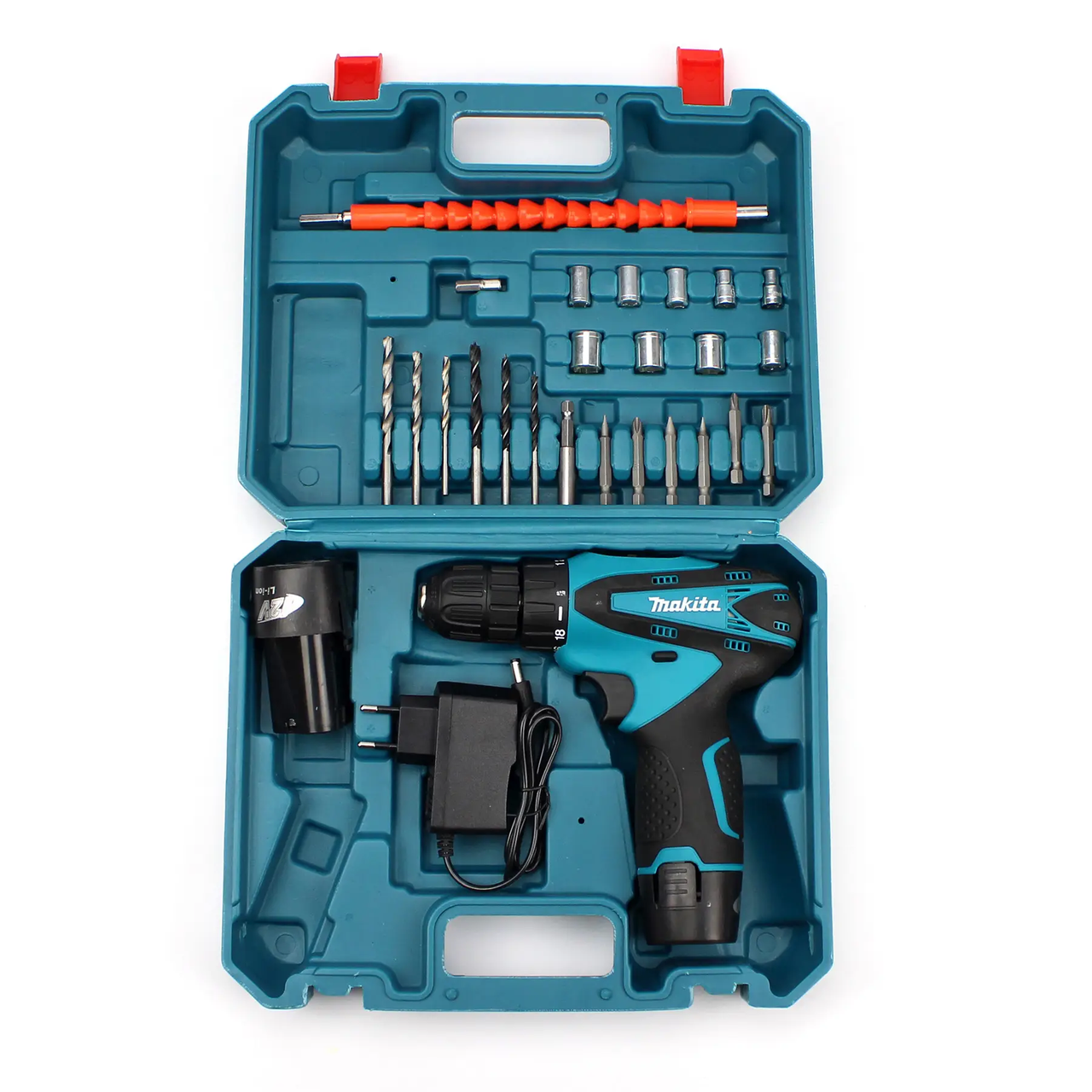 Шурупокрут-дриль Makita DF330DWE (12V 2A/h Li-Ion) з набором інструменту.