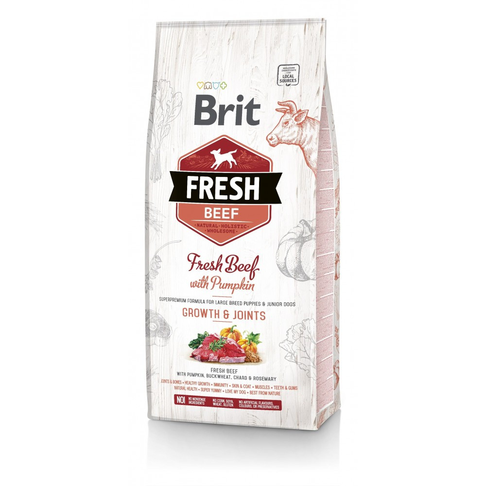 Сухий корм Brit Fresh Beef Pumpkin Puppy Junior Large для цуценят великих порід, з яловичиною та гарбузом 12кг