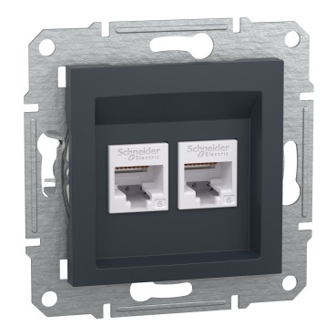 Розетка комп'ютерна подвійна RJ45 UTP категорія 6 Schneider Electric Asfora антрацит, фото 1