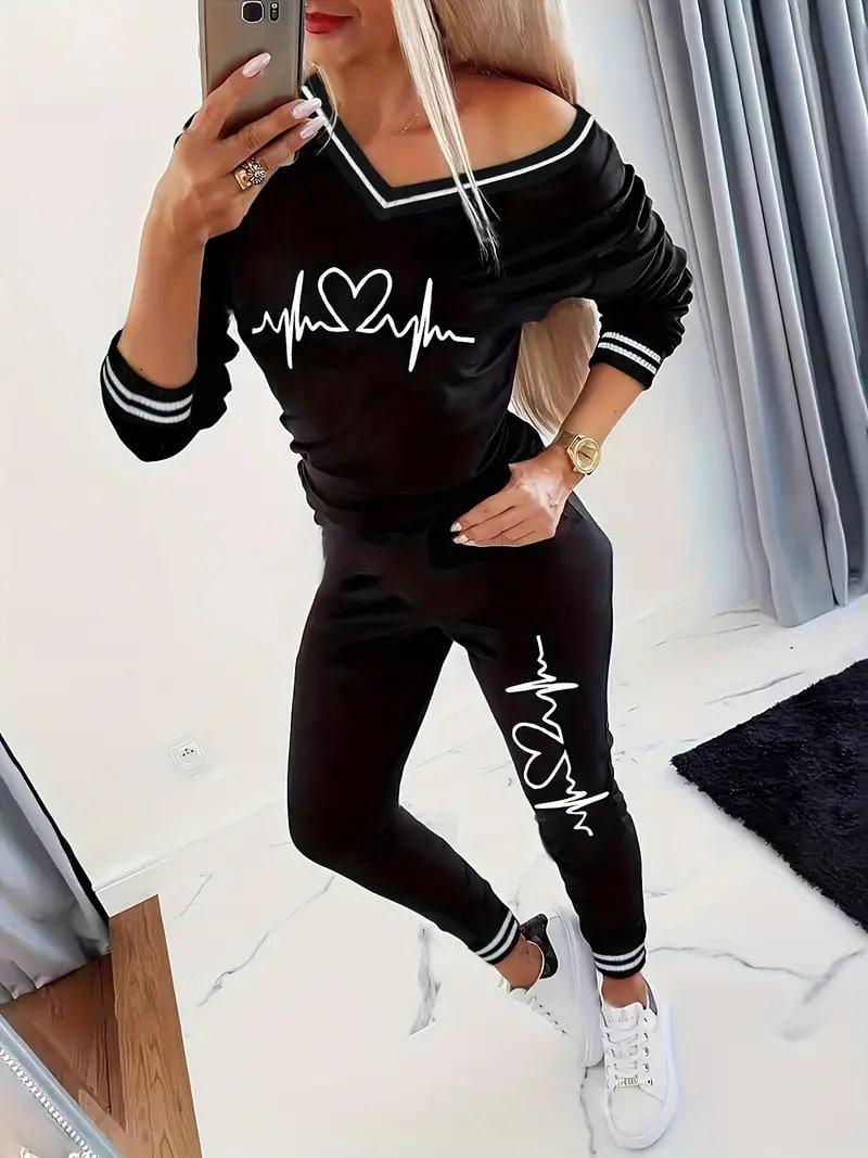 Жіночий прогулянковий костюм з кардіограмою з двонитки, фото 1