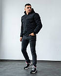 Куртка чоловіча весняна бомбер коротка весна-осінь демісезонна зі знімним капюшоном чорний Туреччина, фото 4