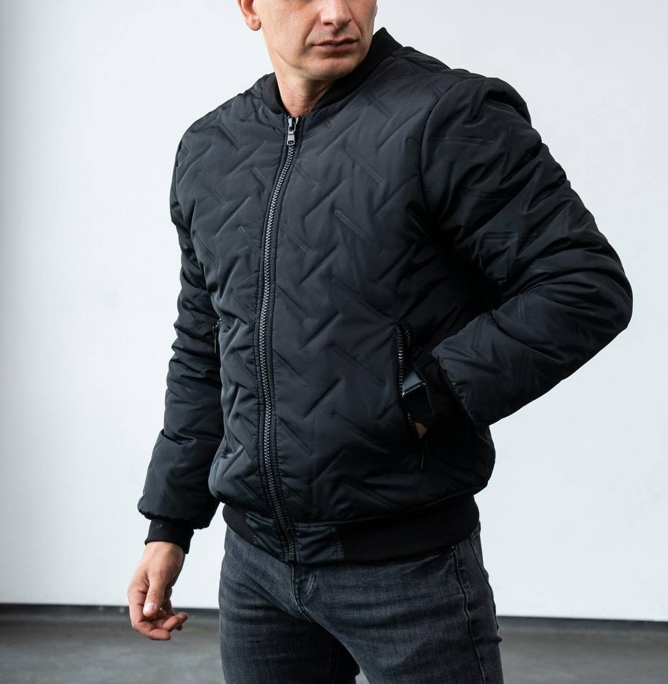 Куртка чоловіча весняна бомбер коротка весна-осінь демісезонна зі знімним капюшоном чорний Туреччина, фото 1