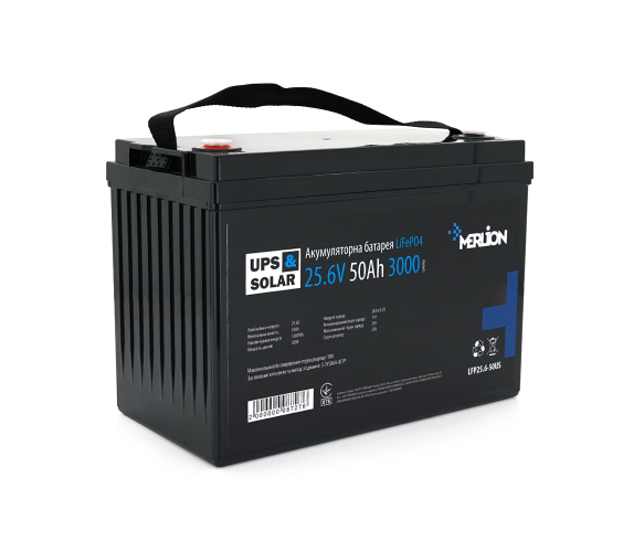 Літій-залізо-фосфатний акумулятор Merlion LiFePO4 25.6V 50AH,(330x173x216),6,5kg до 3000 циклів
