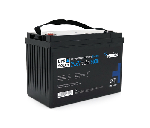 Літій-залізо-фосфатний акумулятор Merlion LiFePO4 25.6V 50AH,(330x173x216),6,5kg до 3000 циклів, фото 1