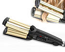 Потрійна плойка для волосся 55 W "Kemei KM-2022" Чорно-золотий, плойка 3 хвилі — стайлер для локонів, фото 3