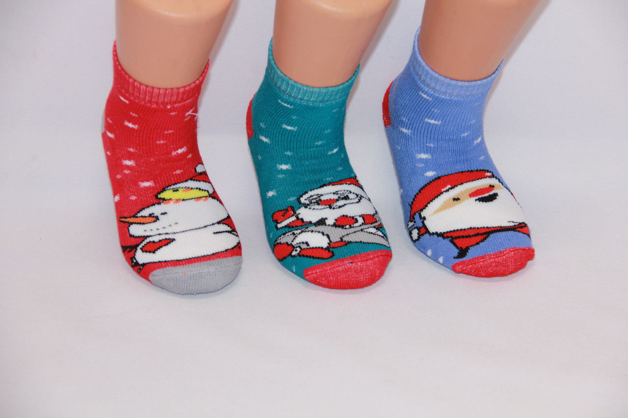Детские носки махровые новогодние для малышей х/б НЛ 12-14 м-5 Santa на самолете, снеговик с цыпленком, фото 1