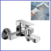 Змішувач для ванної квадратний прямокутний з коротким виливом литий латунний Haiba Kubus 009 EURO (HB0798)